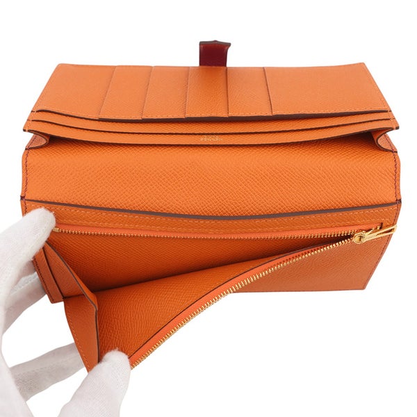 エルメス 長財布 ベアンスフレ マチ有り ルビー/オレンジ/ゴールド金具 エプソン B刻印 財布