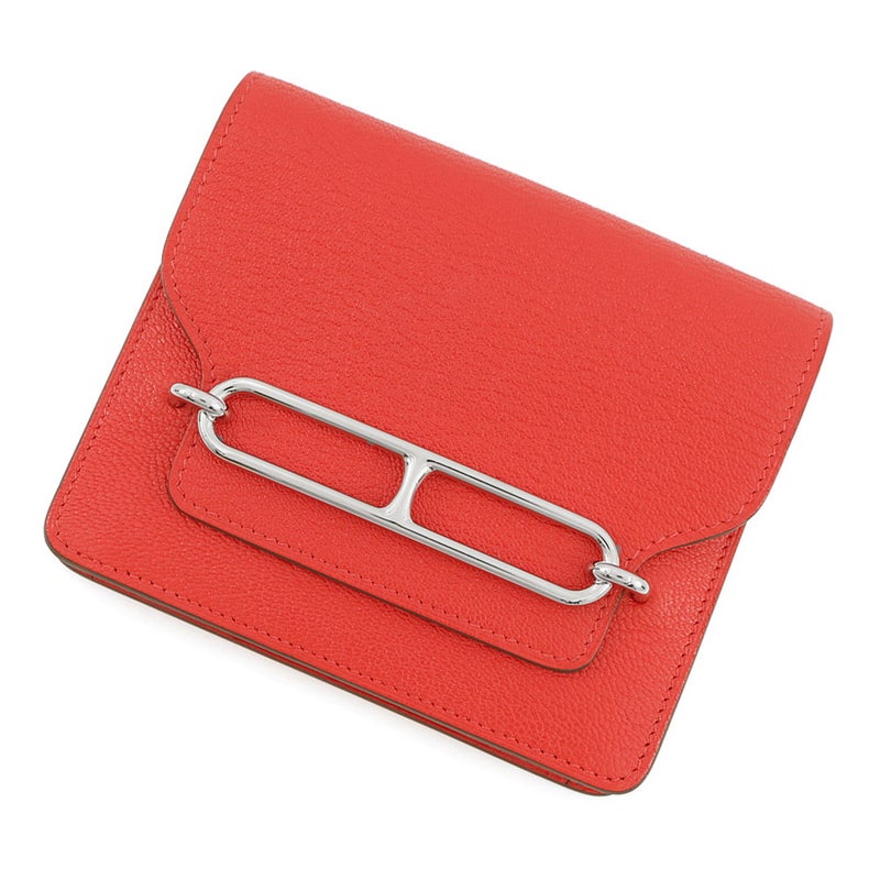 エルメス 財布 ロウリス ルリ スリム ルージュクー/シルバー金具 シェブルミゾル W刻印 HERMES 財布