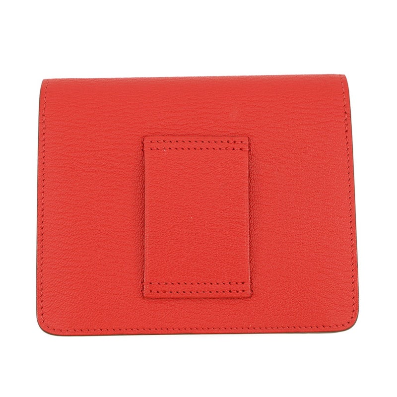 エルメス 財布 ロウリス ルリ スリム ルージュクー/シルバー金具 シェブルミゾル W刻印 HERMES 財布