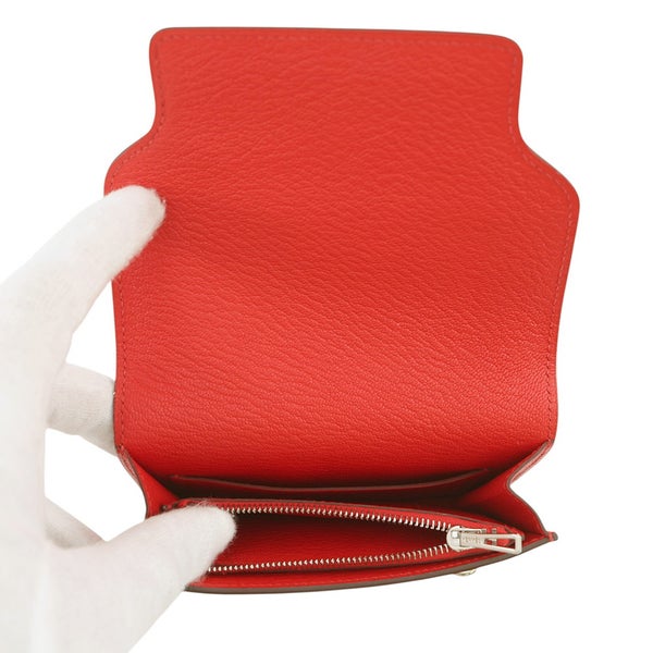 エルメス 財布 ロウリス ルリ スリム ルージュクー/シルバー金具 シェブルミゾル W刻印 HERMES 財布