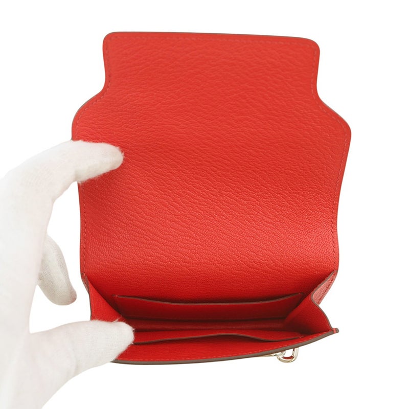 エルメス 財布 ロウリス ルリ スリム ルージュクー/シルバー金具 シェブルミゾル W刻印 HERMES 財布