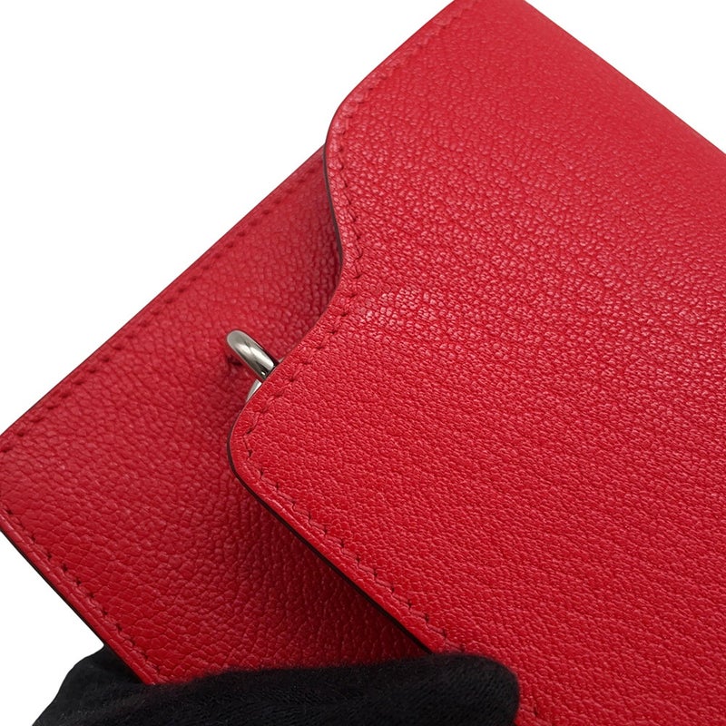 エルメス 財布 ロウリス ルリ スリム ルージュクー/シルバー金具 シェブルミゾル W刻印 HERMES 財布