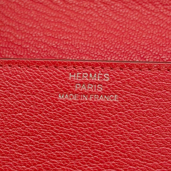 エルメス 財布 ロウリス ルリ スリム ルージュクー/シルバー金具 シェブルミゾル W刻印 HERMES 財布
