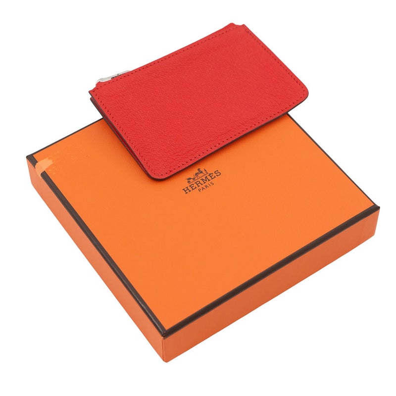 エルメス 財布 ロウリス ルリ スリム ルージュクー/シルバー金具 シェブルミゾル W刻印 HERMES 財布