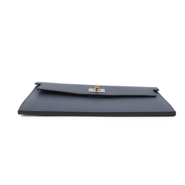 エルメス 長財布 ケリーポケット ロング ブルーサフィール/エレクトラム金具 シェブルシャムキラ W刻印