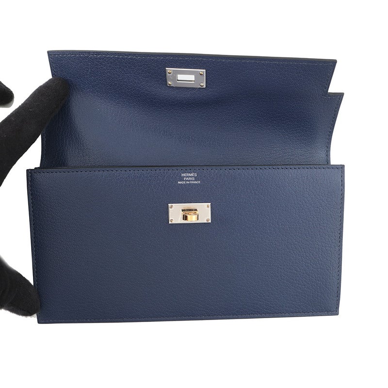 エルメス 長財布 ケリーポケット ロング ブルーサフィール/エレクトラム金具 シェブルシャムキラ W刻印