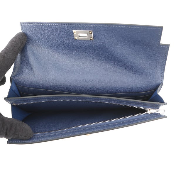 エルメス 長財布 ケリーポケット ロング ブルーサフィール/エレクトラム金具 シェブルシャムキラ W刻印