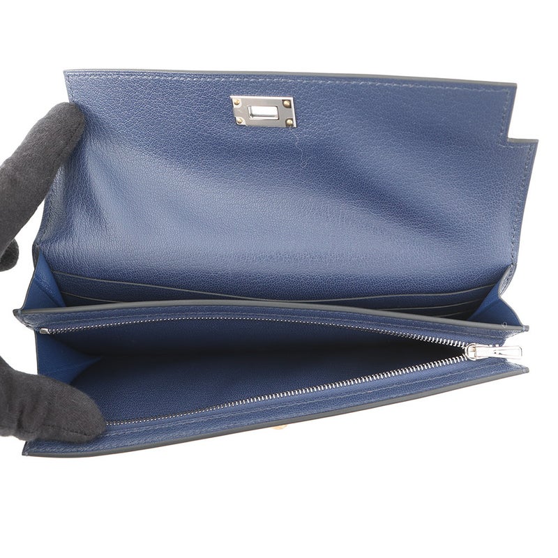 エルメス 長財布 ケリーポケット ロング ブルーサフィール/エレクトラム金具 シェブルシャムキラ W刻印