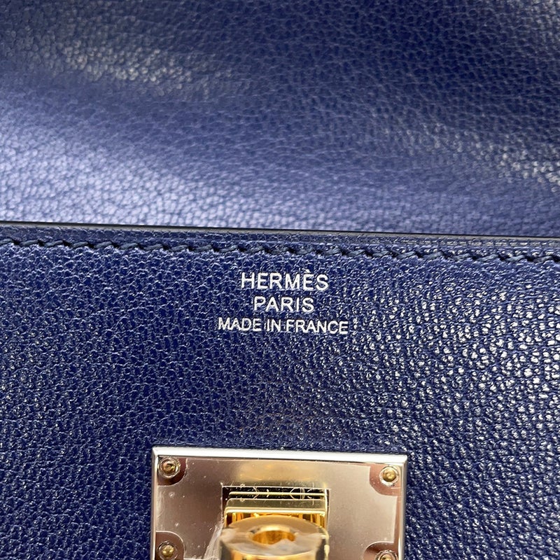 エルメス 長財布 ケリーポケット ロング ブルーサフィール/エレクトラム金具 シェブルシャムキラ W刻印