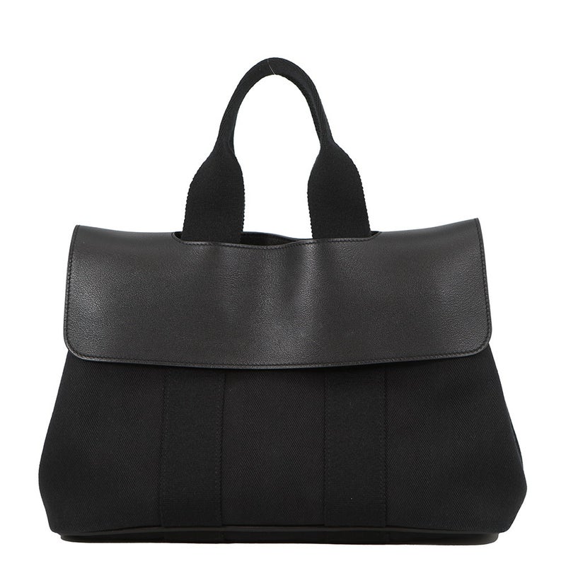 エルメス ハンドバッグ ヴァルパライソ ブラック/シルバー金具 トワルシェブロン/レザー □N刻印 黒