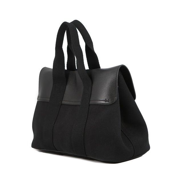 エルメス ハンドバッグ ヴァルパライソ ブラック/シルバー金具 トワルシェブロン/レザー □N刻印 黒