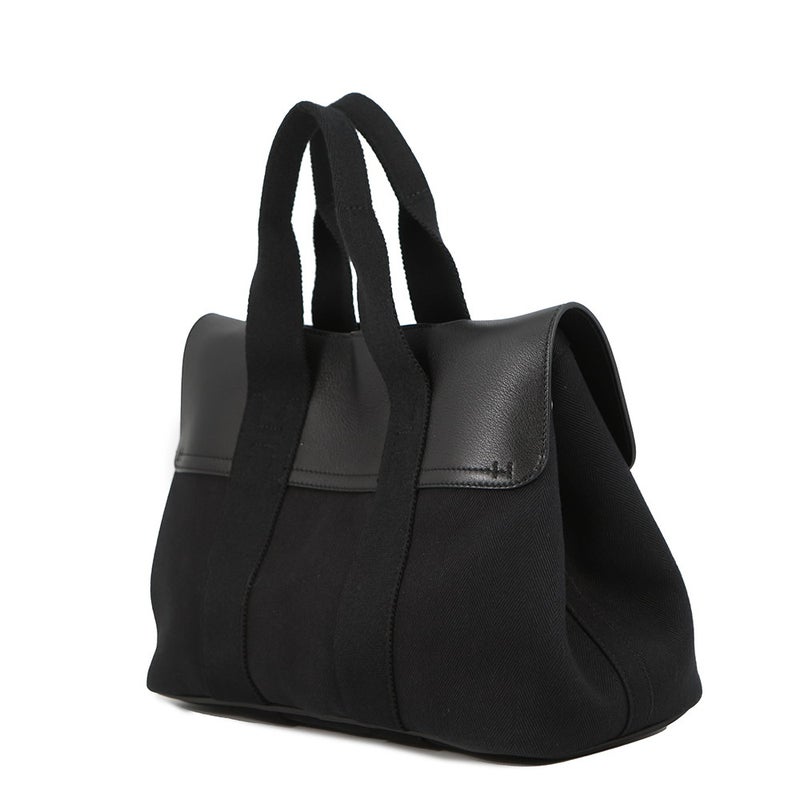 エルメス ハンドバッグ ヴァルパライソ ブラック/シルバー金具 トワルシェブロン/レザー □N刻印 黒