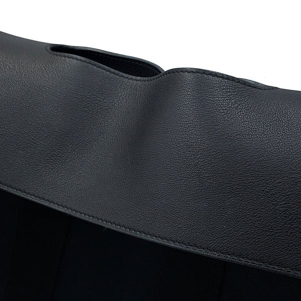 エルメス ハンドバッグ ヴァルパライソ ブラック/シルバー金具 トワルシェブロン/レザー □N刻印 黒