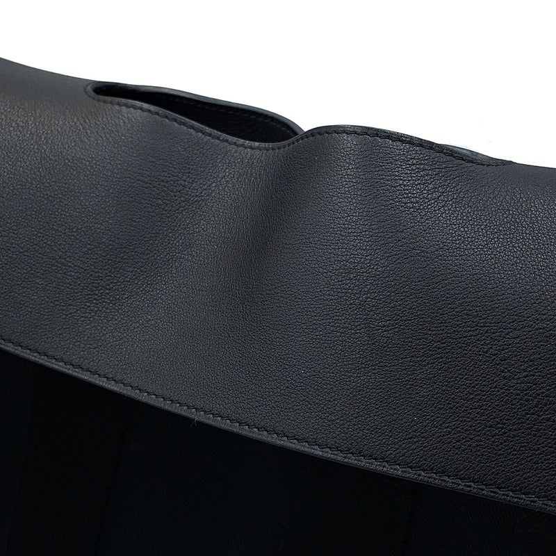 エルメス ハンドバッグ ヴァルパライソ ブラック/シルバー金具 トワルシェブロン/レザー □N刻印 黒