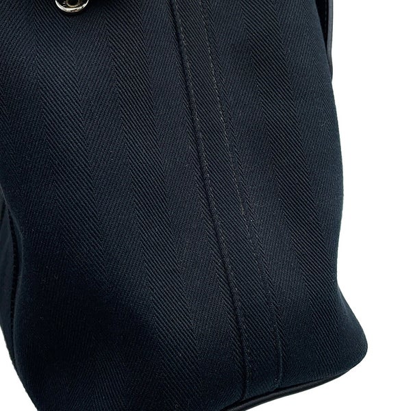 エルメス ハンドバッグ ヴァルパライソ ブラック/シルバー金具 トワルシェブロン/レザー □N刻印 黒