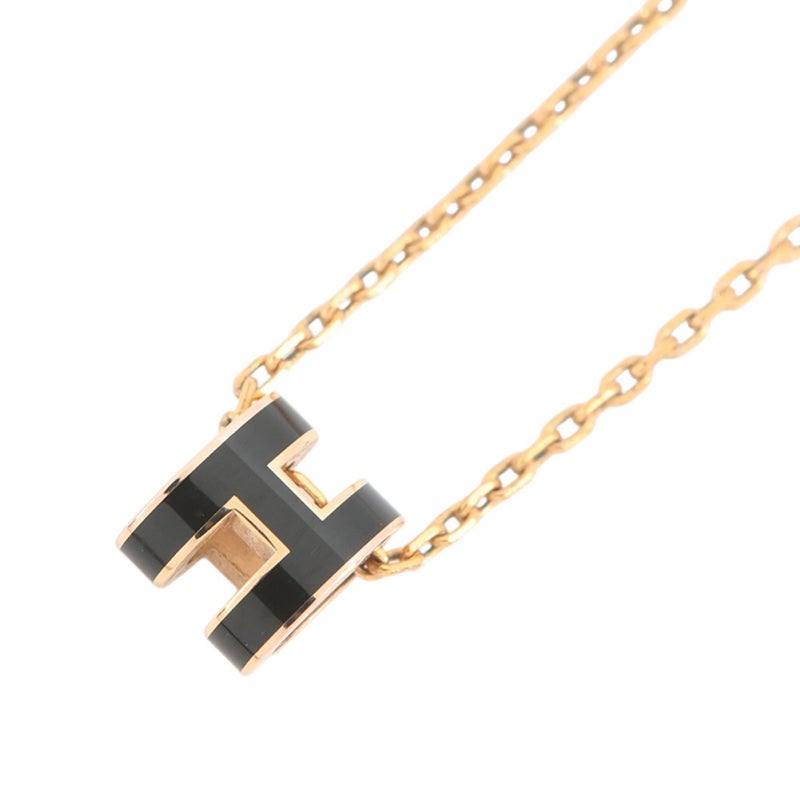エルメス ネックレス ミニ・ポップアッシュ ブラック/ゴールド金具 HERMES アクセサリー ポップH 黒