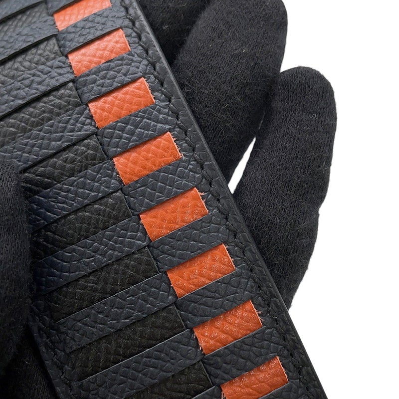 エルメス ショルダーストラップ バンドリエール トレサージュ ドゥ キュイール ブルー/オレンジ/ブラック/シルバー金具 エプソン A刻印