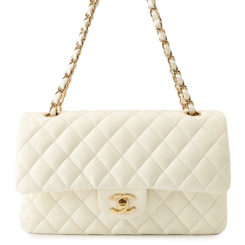 シャネル チェーンショルダーバッグ マトラッセ25 ココマーク ラムスキン ダブルチェーン A01112 CHANEL 白