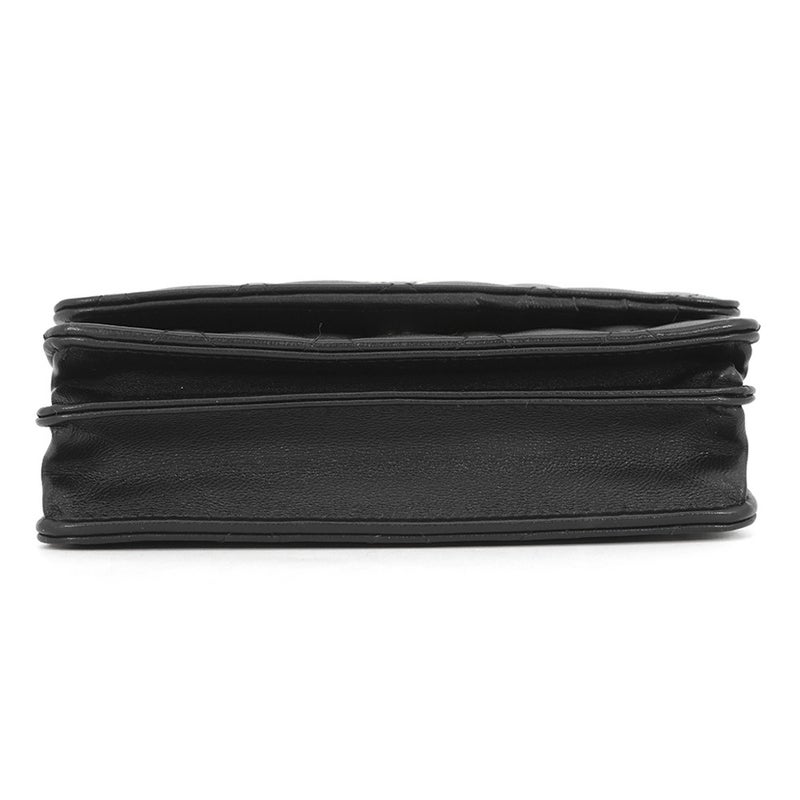 シャネル チェーンウォレット マトラッセ カメリアリボンラムスキン AP1649 CHANEL 財布 黒