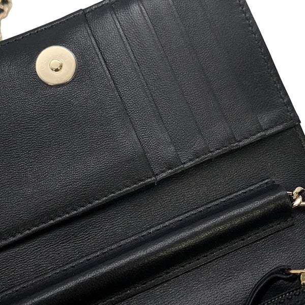 シャネル チェーンウォレット マトラッセ カメリアリボンラムスキン AP1649 CHANEL 財布 黒
