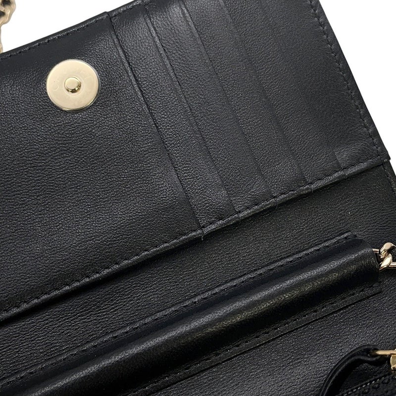 シャネル チェーンウォレット マトラッセ カメリアリボンラムスキン AP1649 CHANEL 財布 黒