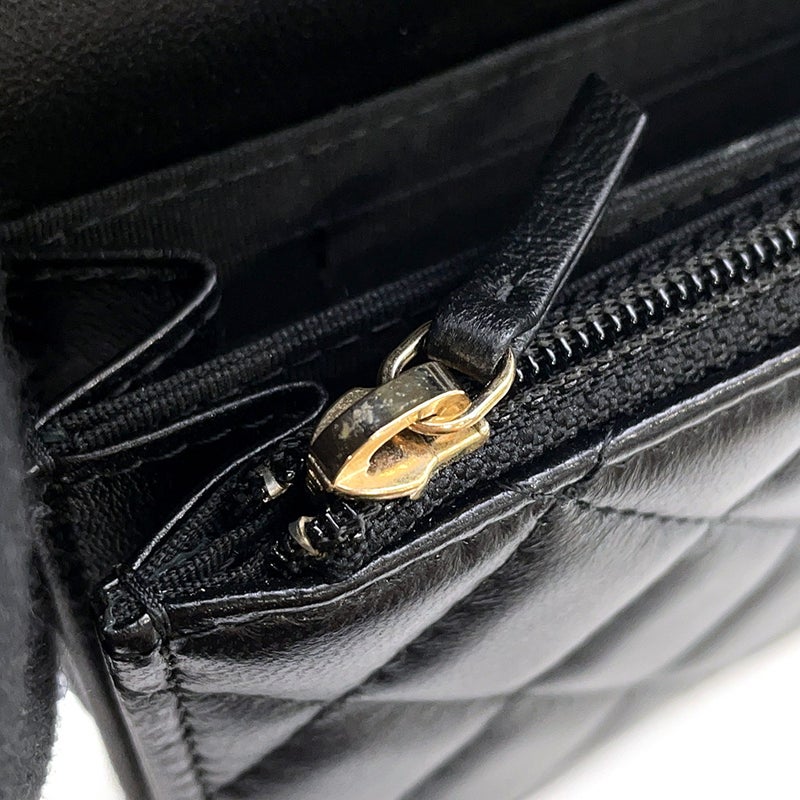 シャネル チェーンウォレット マトラッセ カメリアリボンラムスキン AP1649 CHANEL 財布 黒