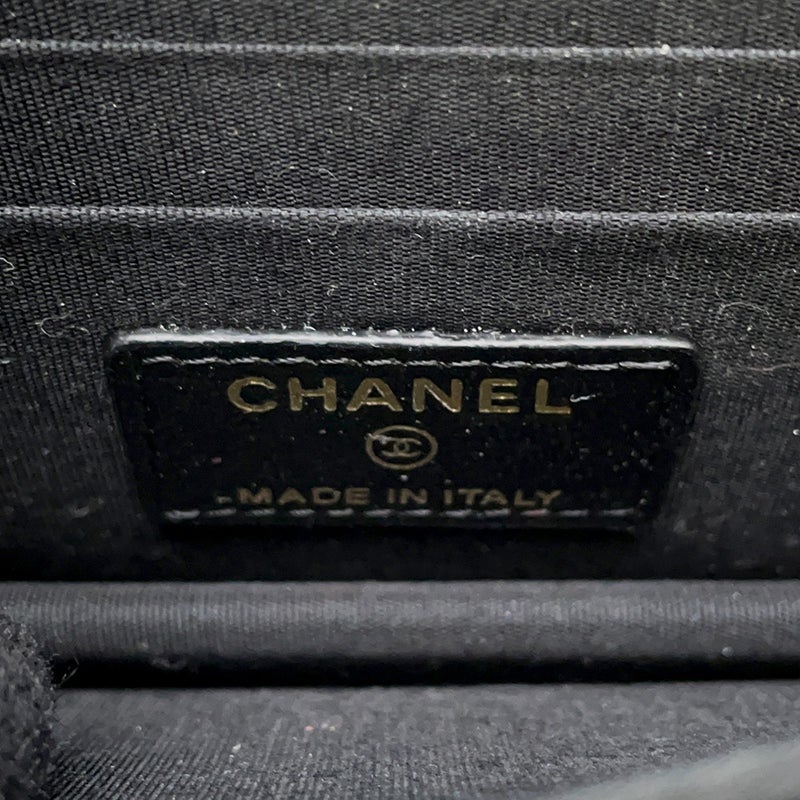 シャネル チェーンウォレット マトラッセ カメリアリボンラムスキン AP1649 CHANEL 財布 黒
