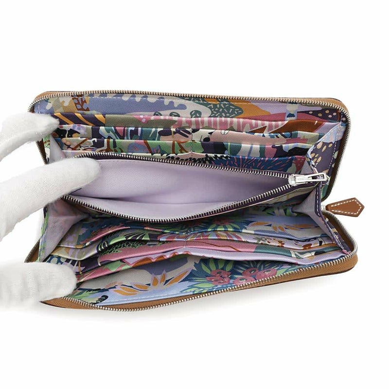 エルメス 長財布 アザップロング シルクイン ゴールド/シルバー金具 エプソン U刻印 財布