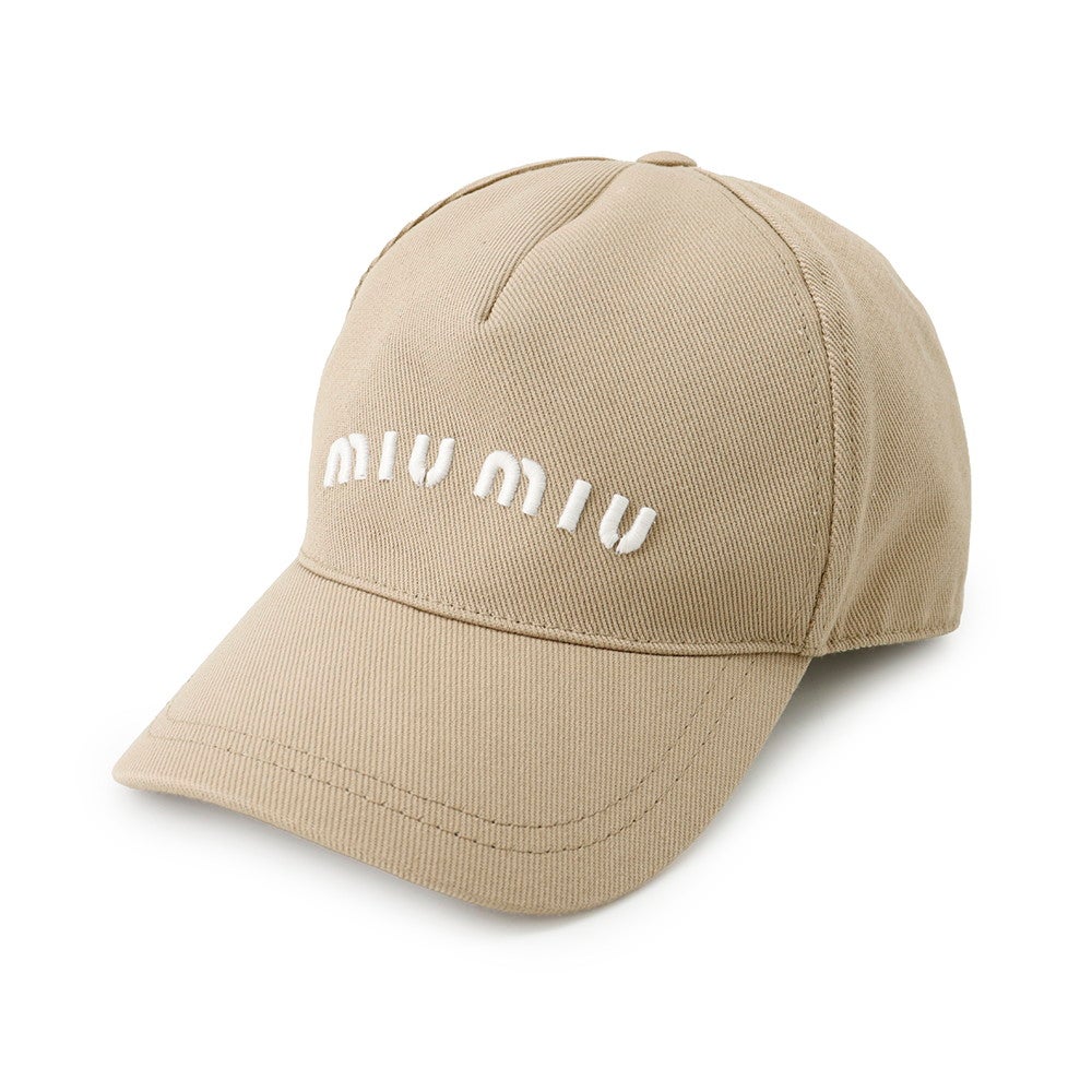 miu miu ベージュ刺繍ロゴキャップ ミュウミュウ キャップ ロゴ キャンバス サイズM 5HC179 Miu Miu 帽子