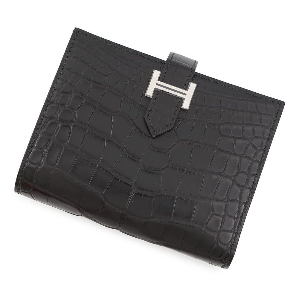 エルメス 二つ折り財布 ベアンコンパクト ブラック/シルバー金具