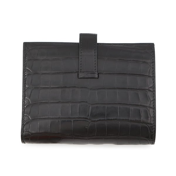 エルメス 二つ折り財布 ベアンコンパクト ブラック/シルバー金具 アリゲーターマット G刻印 HERMES 財布 黒