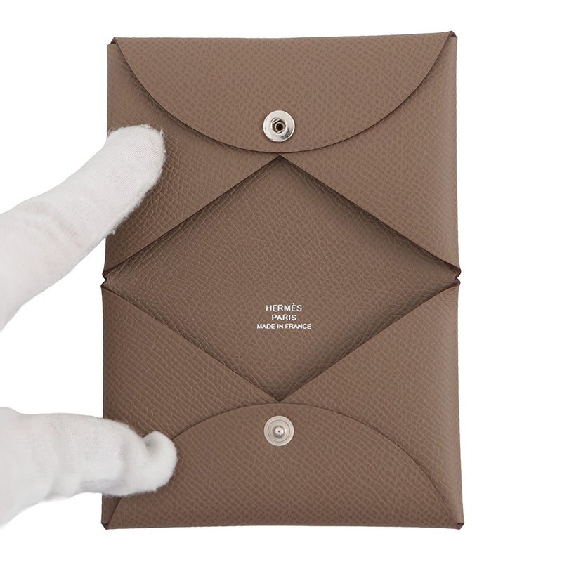 エルメス カードケース カルヴィ エトゥープ/シルバー金具 エプソン W刻印 HERMES 名刺入れ