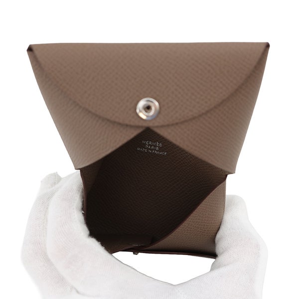 エルメス カードケース カルヴィ エトゥープ/シルバー金具 エプソン W刻印 HERMES 名刺入れ