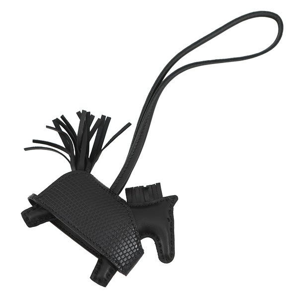 エルメス バッグチャーム ロデオPM ロベオ ロック ブラック/シルバー金具 ラムスキン/リザード K刻印 黒