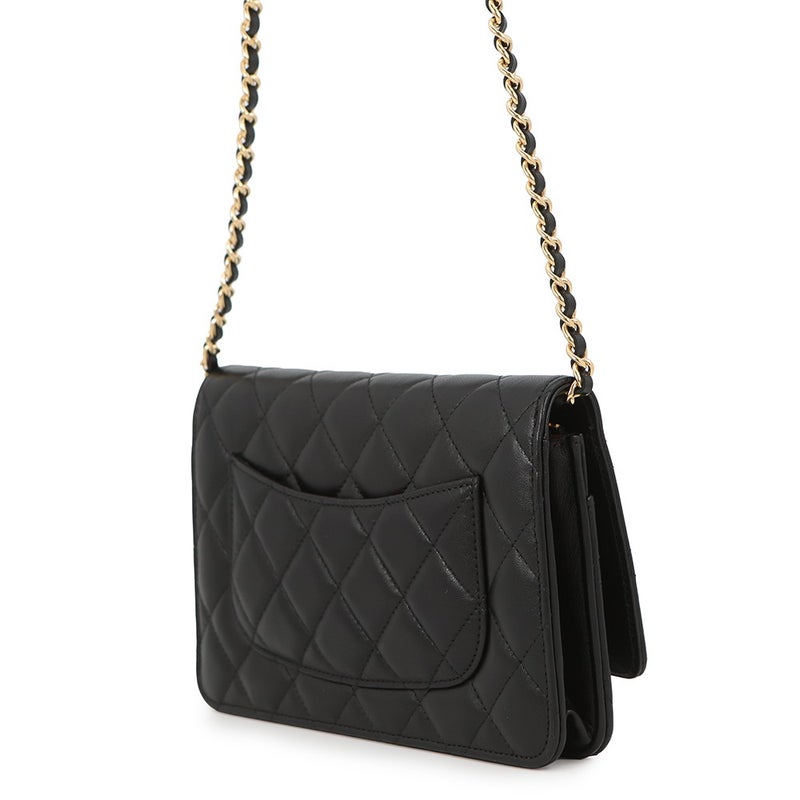 シャネル チェーンウォレット クラシック マトラッセ ココマーク ラムスキン AP0250 CHANEL 財布 ブラック 黒