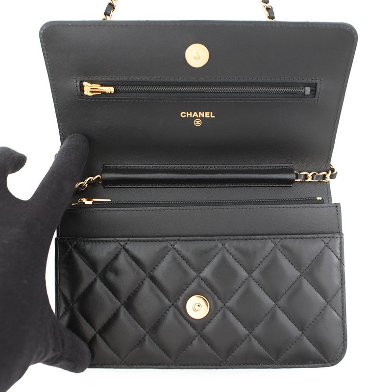 シャネル チェーンウォレット クラシック マトラッセ ココマーク ラムスキン AP0250 CHANEL 財布 ブラック 黒