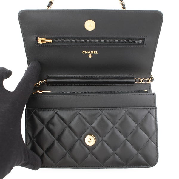 シャネル チェーンウォレット クラシック マトラッセ ココマーク ラムスキン AP0250 CHANEL 財布 ブラック 黒
