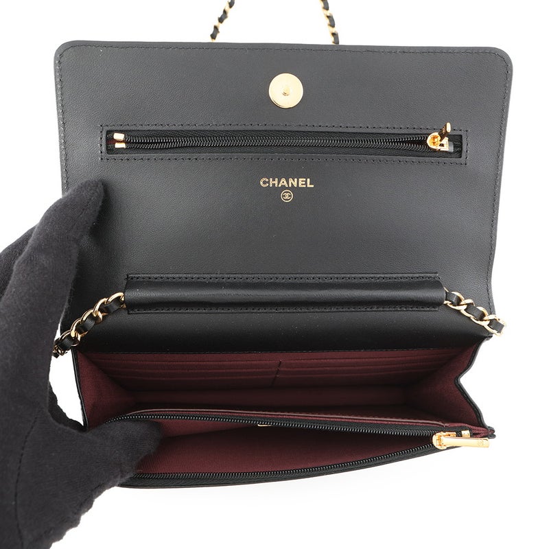 シャネル チェーンウォレット クラシック マトラッセ ココマーク ラムスキン AP0250 CHANEL 財布 ブラック 黒