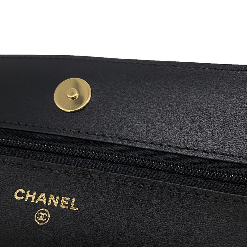 シャネル チェーンウォレット クラシック マトラッセ ココマーク ラムスキン AP0250 CHANEL 財布 ブラック 黒