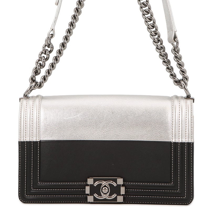 シャネル チェーンショルダーバッグ ボーイシャネル25 ココマーク バイカラー レザー A67086 CHANEL バッグ 黒