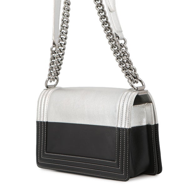 シャネル チェーンショルダーバッグ ボーイシャネル25 ココマーク バイカラー レザー A67086 CHANEL バッグ 黒
