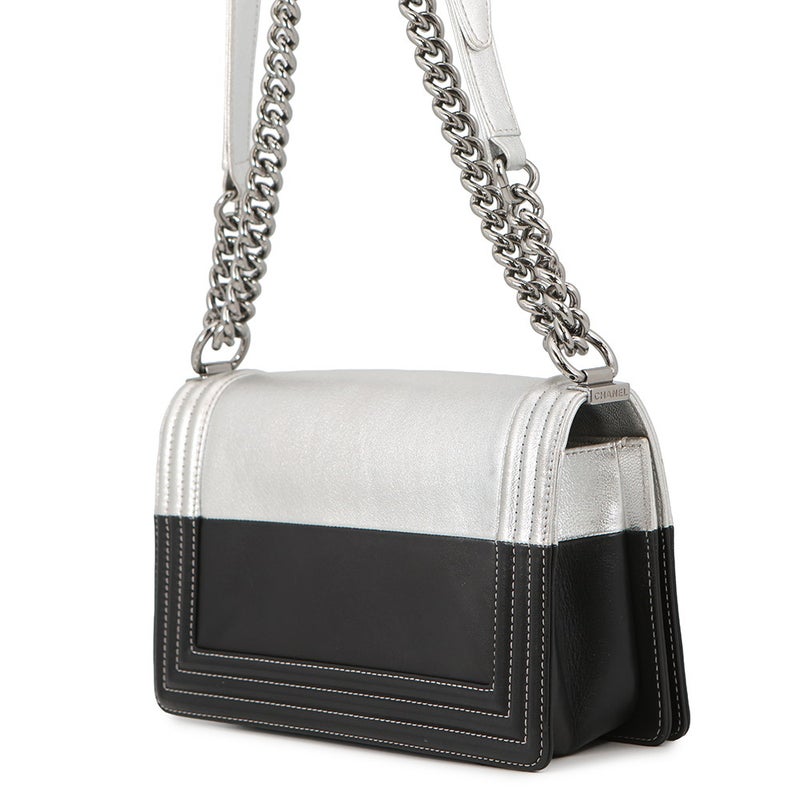 シャネル チェーンショルダーバッグ ボーイシャネル25 ココマーク バイカラー レザー A67086 CHANEL バッグ 黒