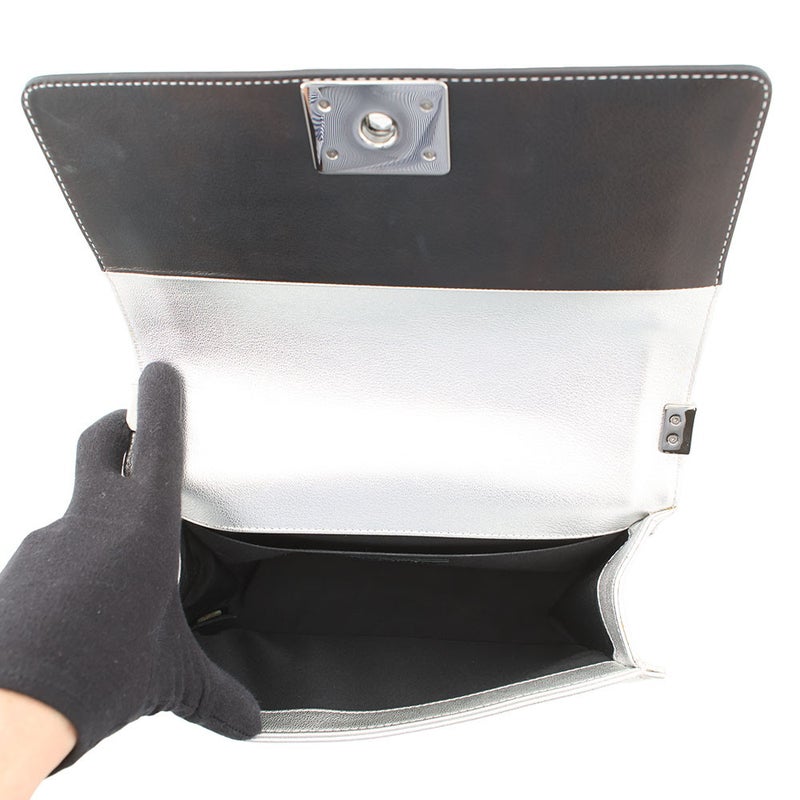 シャネル チェーンショルダーバッグ ボーイシャネル25 ココマーク バイカラー レザー A67086 CHANEL バッグ 黒