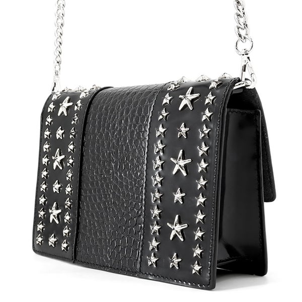 ジミーチュウ チェーンショルダーバッグ スタースタッズ ピクシス クロコ型押しレザー JIMMY CHOO 黒