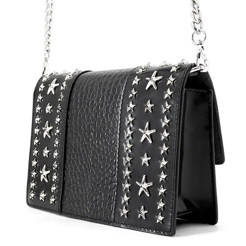 ジミーチュウ チェーンショルダーバッグ スタースタッズ ピクシス クロコ型押しレザー JIMMY CHOO 黒