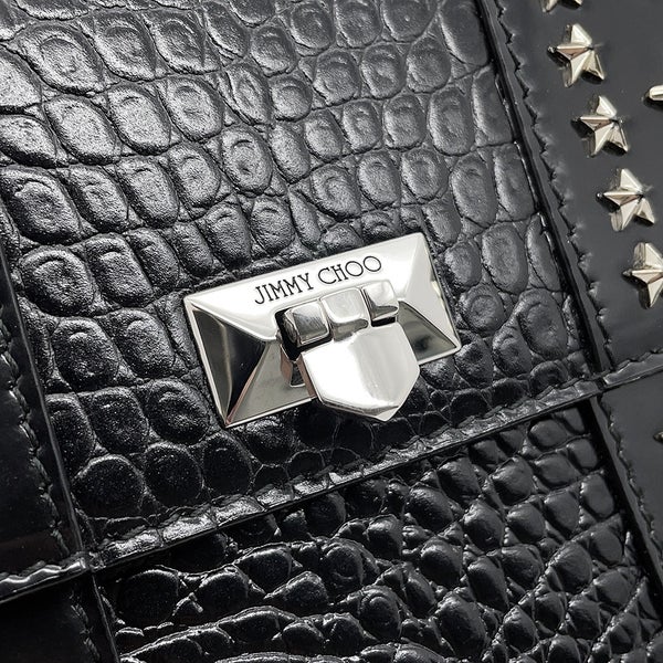 ジミーチュウ チェーンショルダーバッグ スタースタッズ ピクシス クロコ型押しレザー JIMMY CHOO 黒