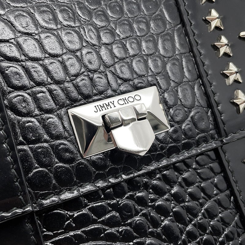 ジミーチュウ チェーンショルダーバッグ スタースタッズ ピクシス クロコ型押しレザー JIMMY CHOO 黒