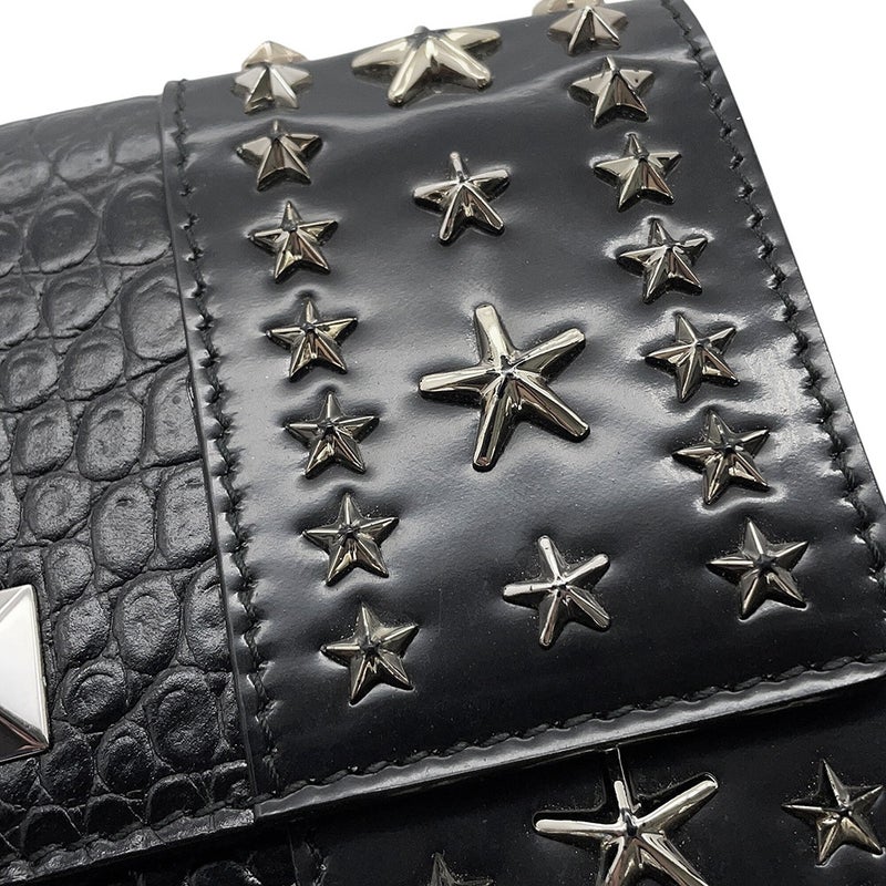 ジミーチュウ チェーンショルダーバッグ スタースタッズ ピクシス クロコ型押しレザー JIMMY CHOO 黒