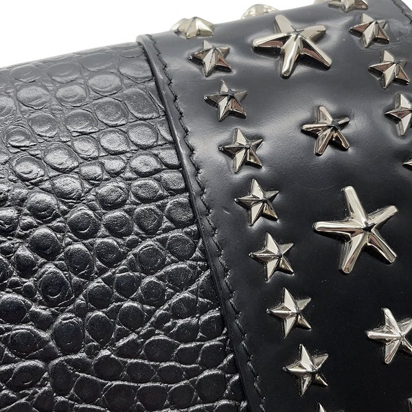 ジミーチュウ チェーンショルダーバッグ スタースタッズ ピクシス クロコ型押しレザー JIMMY CHOO 黒