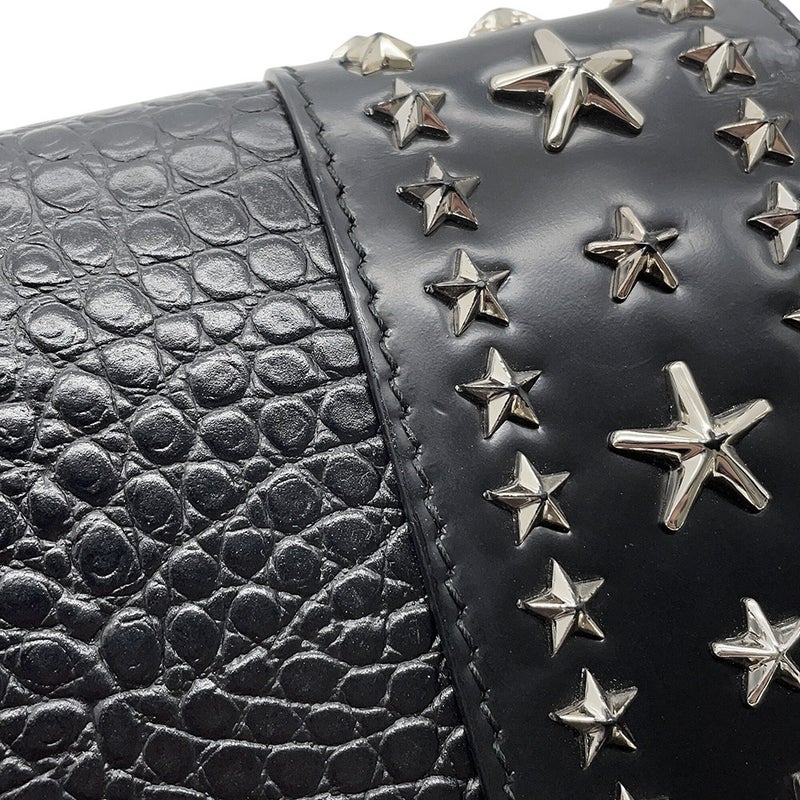 ジミーチュウ チェーンショルダーバッグ スタースタッズ ピクシス クロコ型押しレザー JIMMY CHOO 黒
